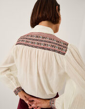 Felicity Embroidered Cotton Shirt, White (WHITE), large