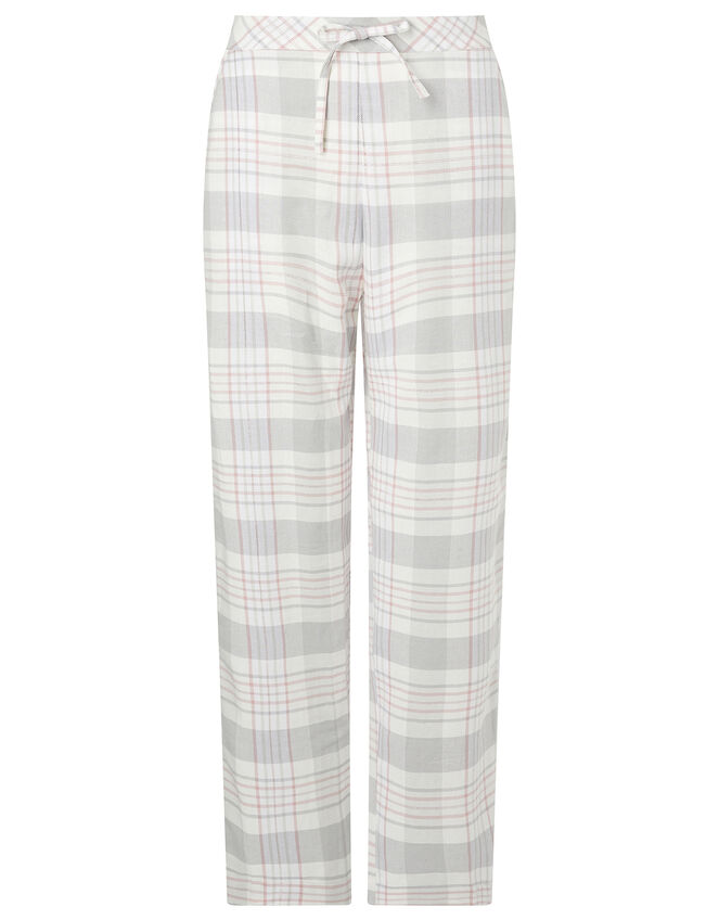 Check Print Pyjama Bottoms in Pure Cotton, Grey (GREY), large