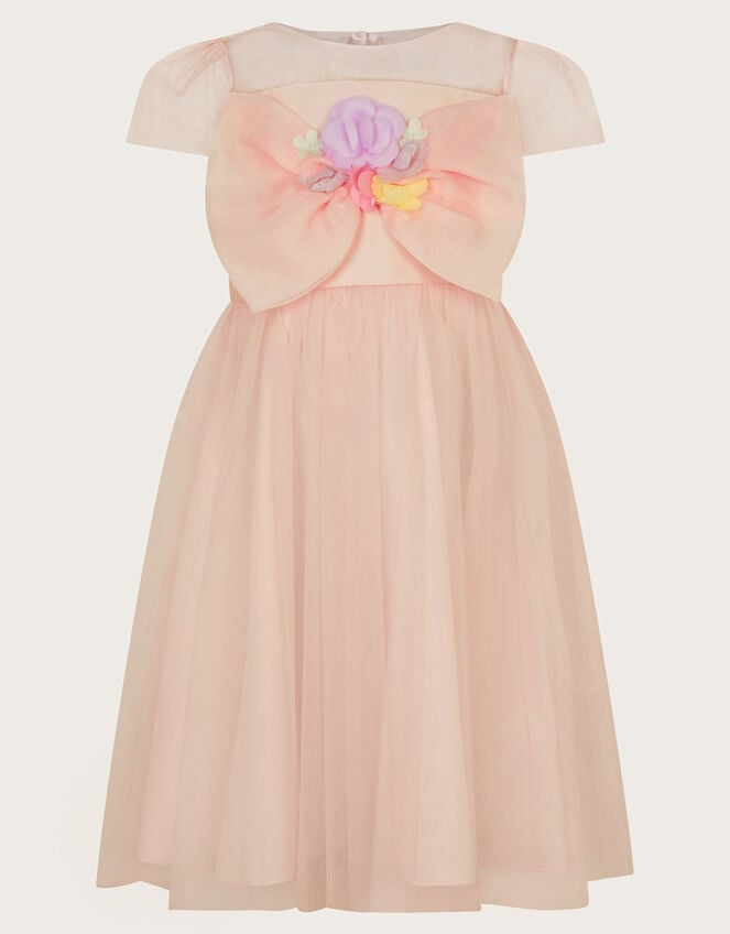 Short Sleeve Bow Blossom Dress, Pink (PINK), large