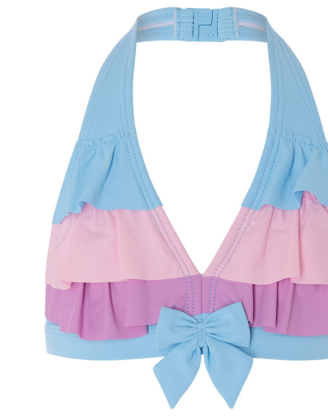Colour-Block Frill Bikini Set, Blue (BLUE), large