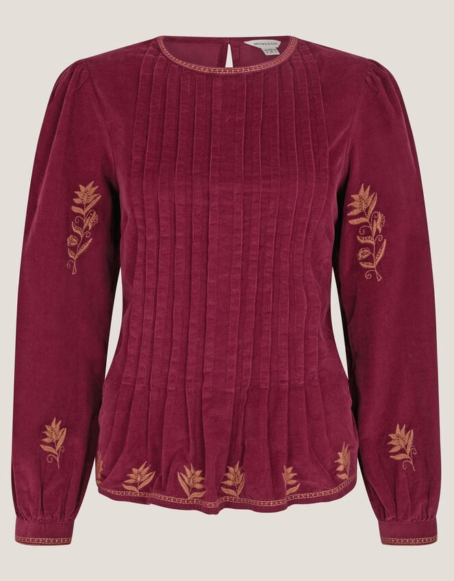Mia Embroidered Corduroy Blouse, Red (CHERRY), large