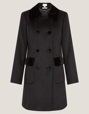 Lottie Velvet Trim Double Breasted Coat, Black (BLACK), large