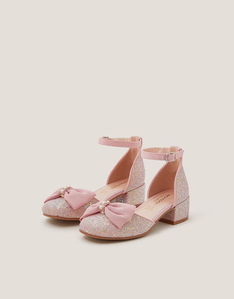 Bow Glitter Chunky Heels, Pink (PINK), large
