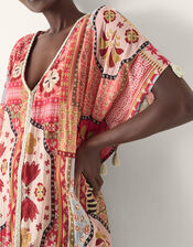 Patti Tile Print Mini Kaftan, DARK PINK, large