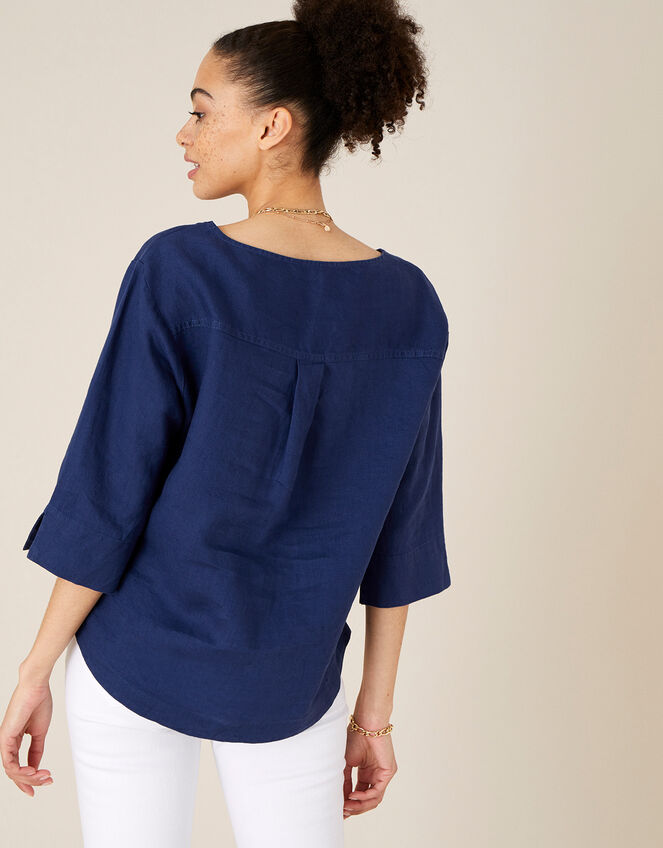 Rosewood Longline TShirt in Pure Linen Blue Tops & Tshirts