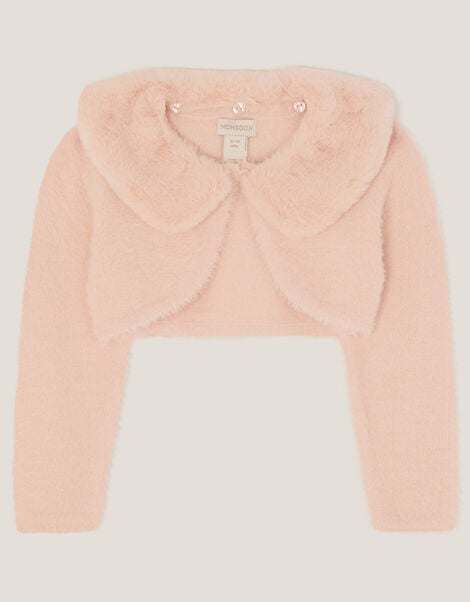 Baby Detachable Collar Fuzzy Cardigan, Pink (PINK), large
