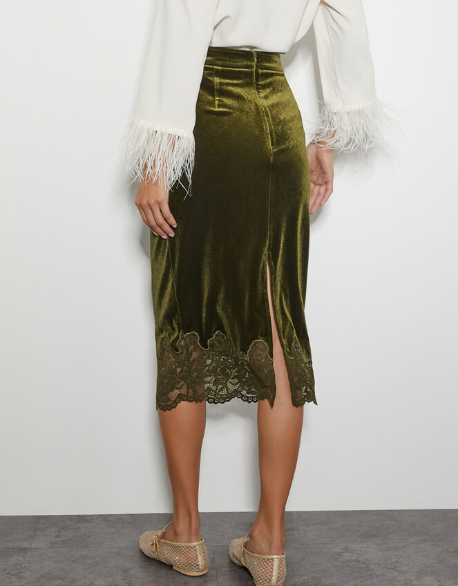 Andi Velvet Lace Pencil Skirt, Green (OLIVE), large