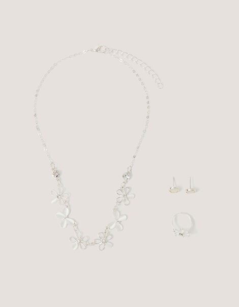 Floral Butterfly Jewellery Set, Silver (SILVER), large