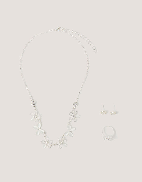 Floral Butterfly Jewellery Set, Silver (SILVER), large