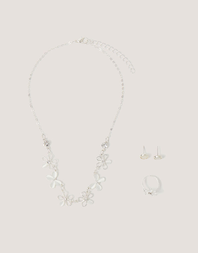Floral Butterfly Jewellery Set, Silver (SILVER), large