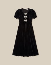 Bella Puff Sleeve Embellished Bow Velvet Dress, Black (BLACK), large