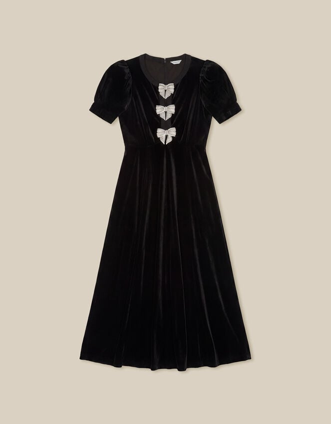Bella Puff Sleeve Embellished Bow Velvet Dress, Black (BLACK), large