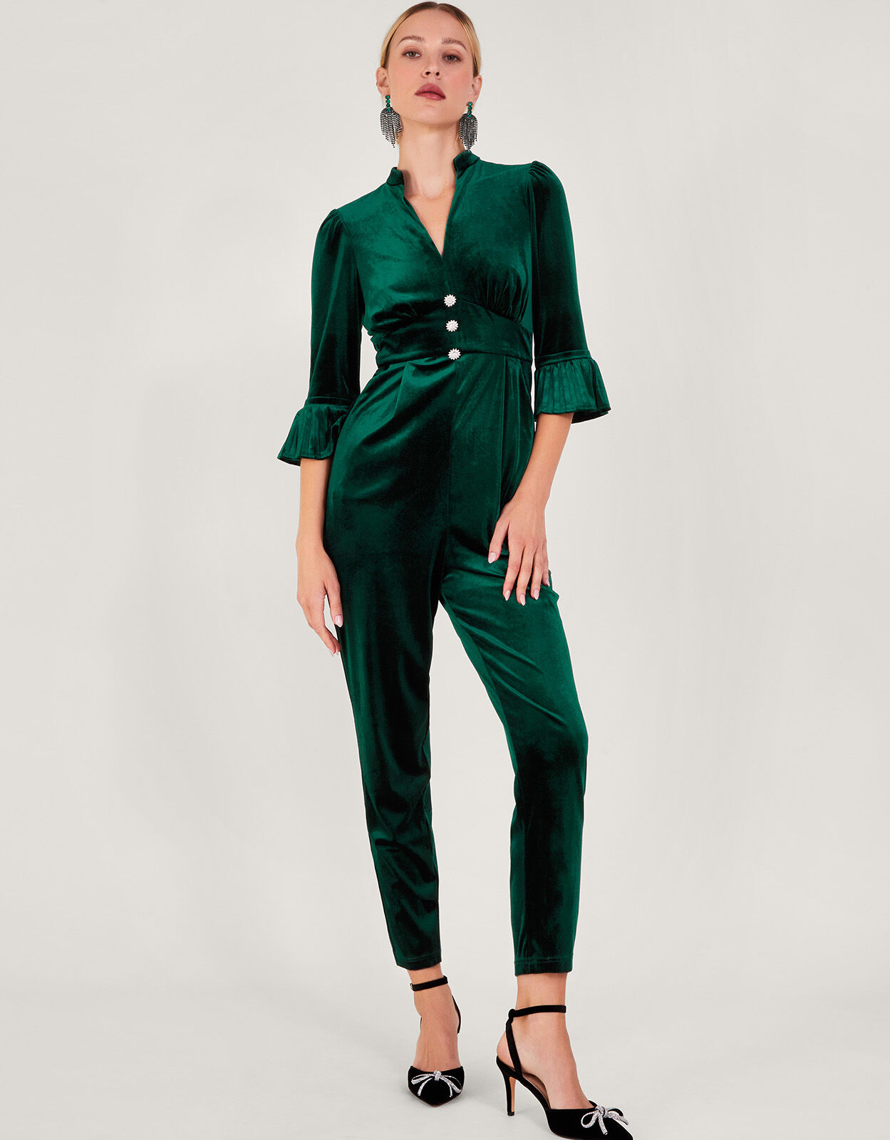 Kyra Velvet Jumpsuit Green Work Dresses Monsoon Global
