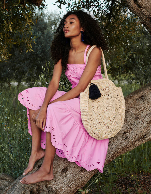 Cirilla Cutwork Dress in Sustainable Cotton, Pink (PINK), large