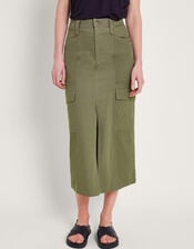 Lucia Cargo Midi Skirt, Green (KHAKI), large