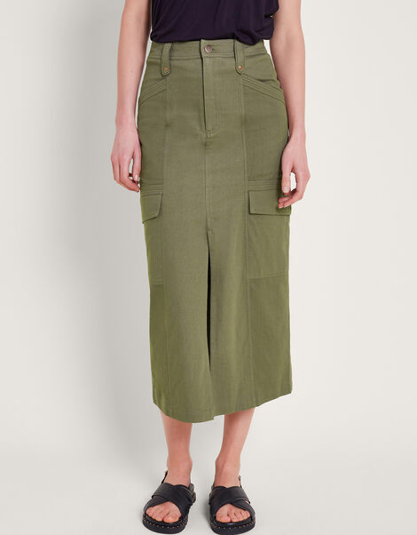 Lucia Cargo Midi Skirt, Green (KHAKI), large