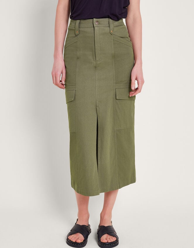 Lucia Cargo Midi Skirt, Green (KHAKI), large