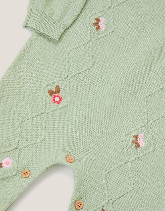 Newborn Embroidered Cable Knit Romper, Green (GREEN), large