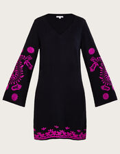 Christina Embroidered Tunic Dress, Black (BLACK), large