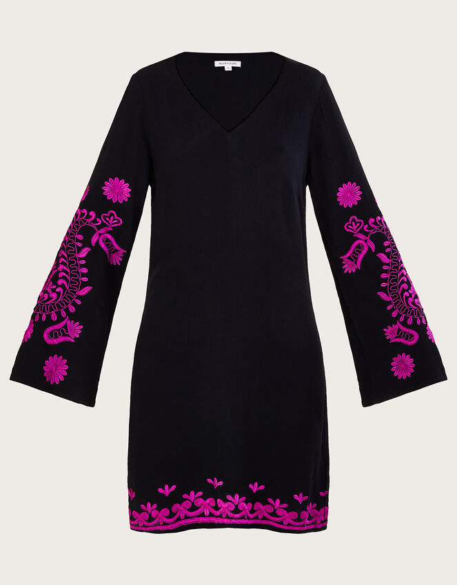 Christina Embroidered Tunic Dress, Black (BLACK), large