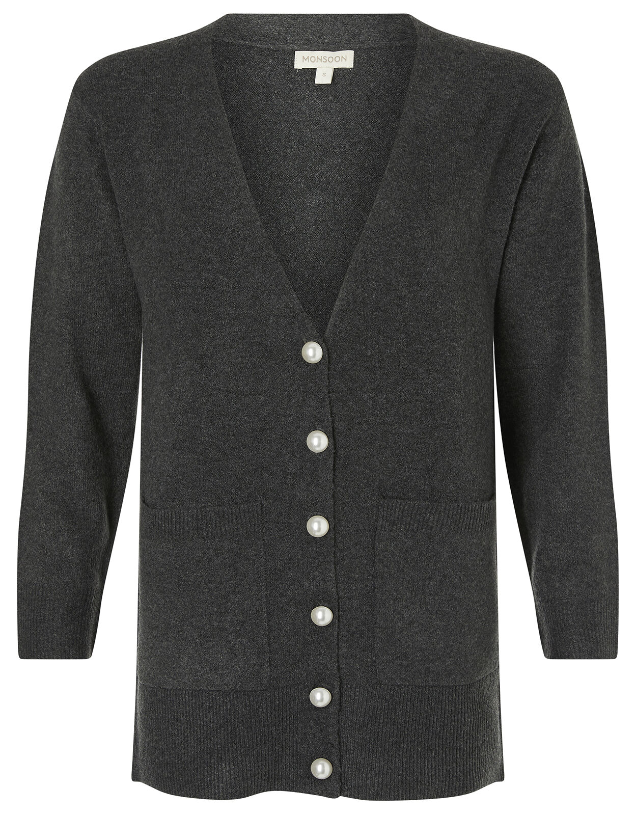 Pearly Button Knit Cardigan Grey Cardigans Monsoon Global