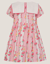 Baby Floral Stripe Square Collar Dress, Pink (PINK), large
