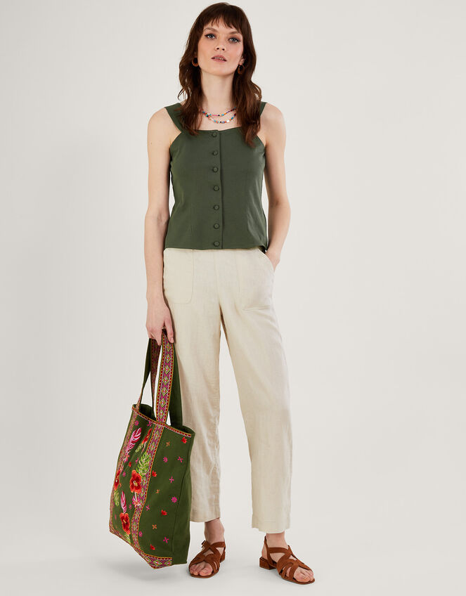 Button-Through Cami Top, Green (KHAKI), large