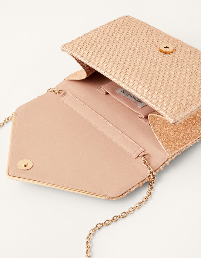 Woven Metallic Envelope Clutch, , large