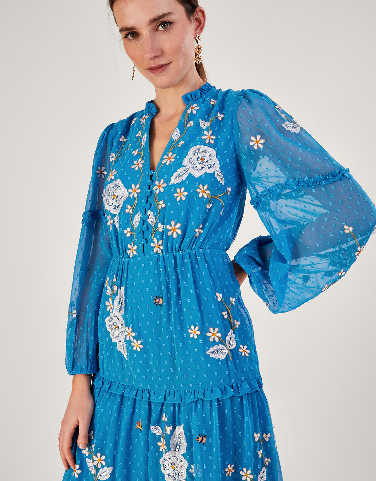 Belle Tiered Dress in Recycled Polyester Blue Evening Dresses