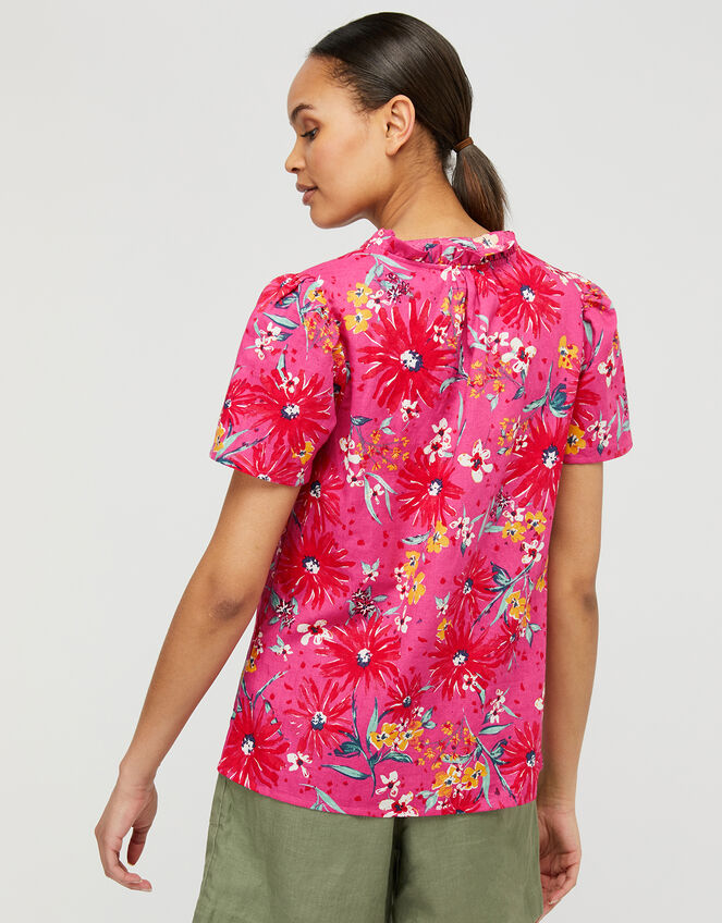 Dhana Floral Top in Linen and Organic Cotton, Pink (PINK), large