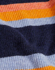 Stripe Colour Block Knit Jumper, Orange (ORANGE), large