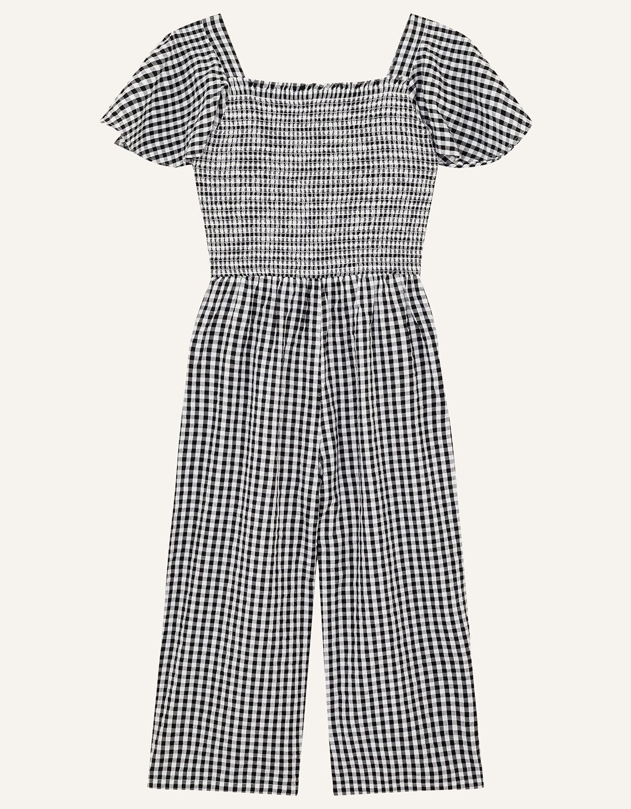 Gingham Shirred Jumpsuit Black Girls Beach Swimwear Monsoon Global