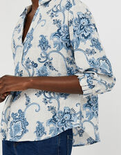 Esther Printed Blouse in Pure Linen, Natural (NATURAL), large