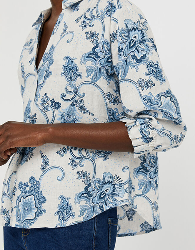 Esther Printed Blouse in Pure Linen, Natural (NATURAL), large