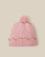 Embroidered Bow Bobble Hat & Scarf Set, Pink (PINK), large