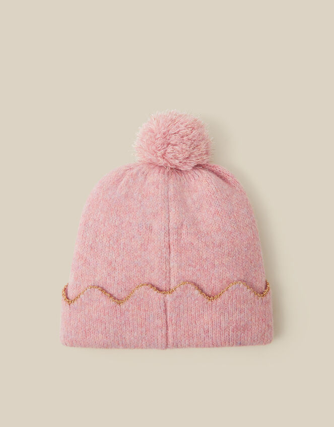 Embroidered Bow Bobble Hat & Scarf Set, Pink (PINK), large