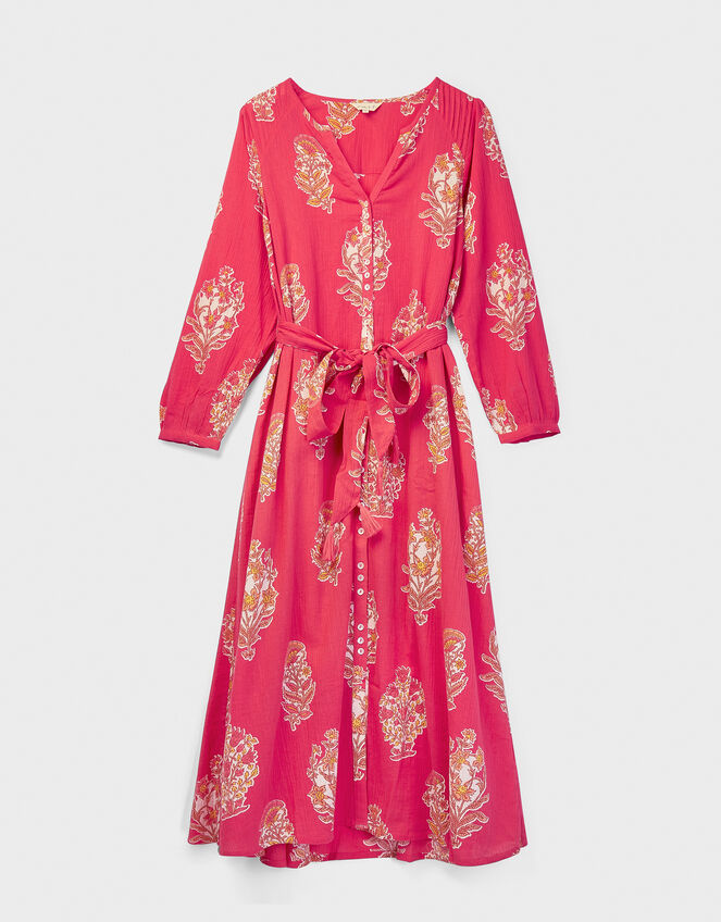 East Floral Print Belted Midi Dress, Red (RED), large