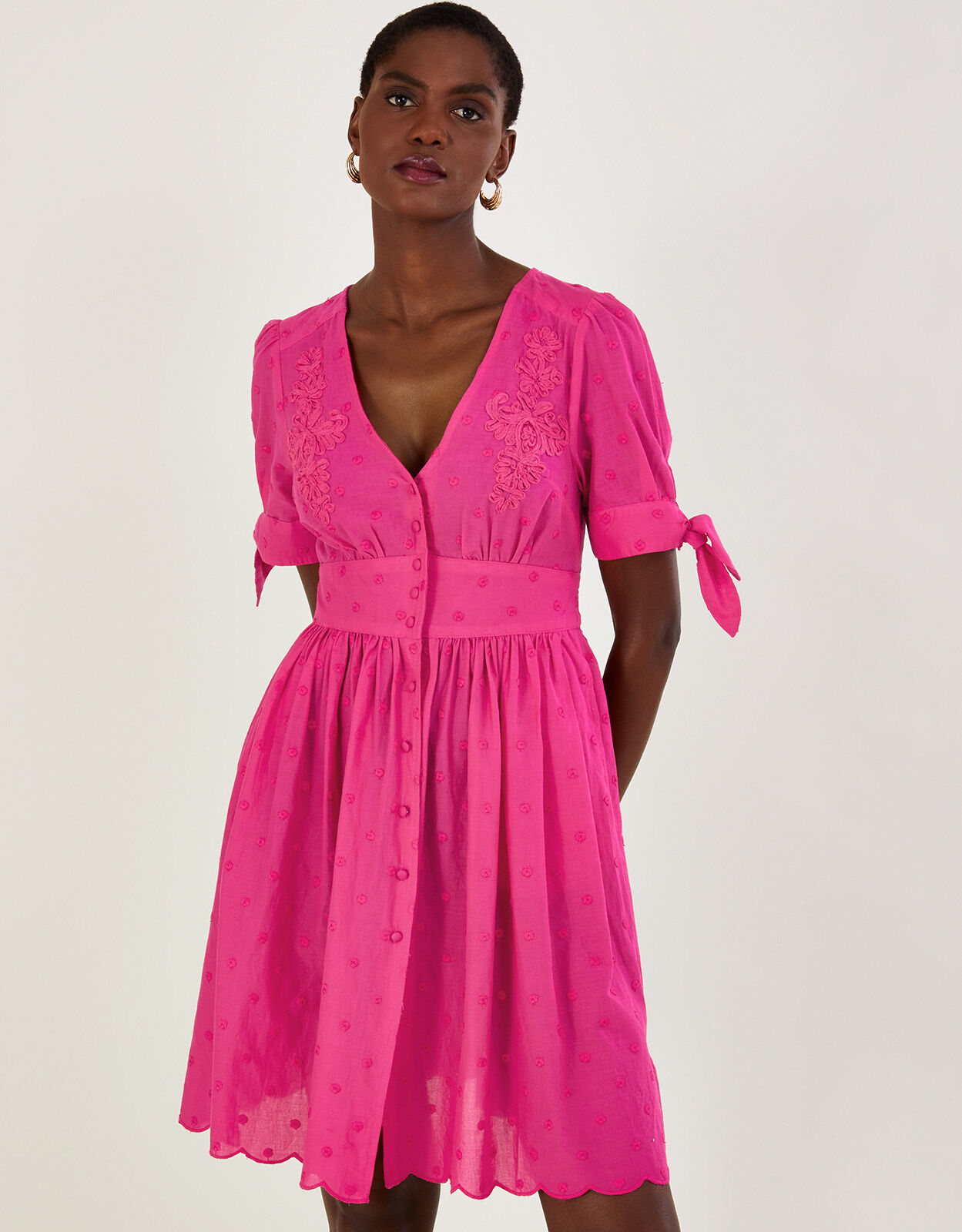 未使用✨2025年 ヌキテパ COTTON DOBBY DRESS Mサイズ Embroidered Dobby Dress in Sustainable Cotton Pink
