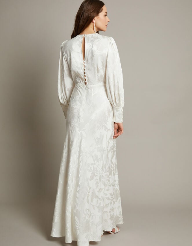 Grace Long Sleeve Satin Bridal Dress, Ivory (IVORY), large