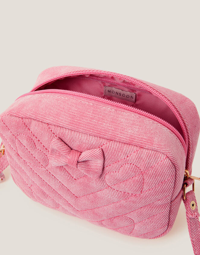 Heart Quilted Denim Cross Body Bag, , large