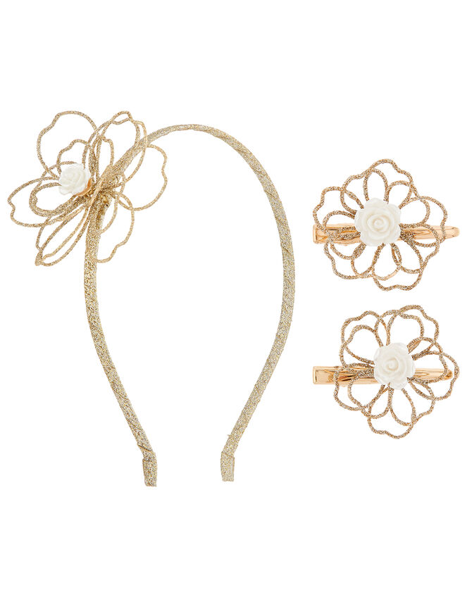 Amelia Glitter Flower Hair Accessory Set, , large