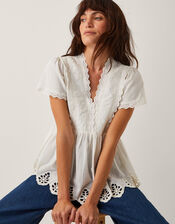 Dee Broderie Jersey Top, Ivory (IVORY), large