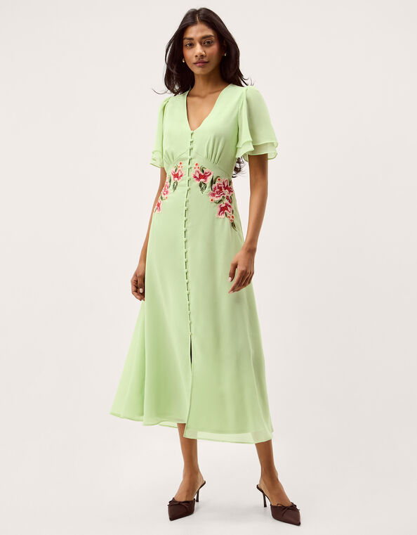 Coraline Floral Embroidered Midi Dress, Green (SAGE), large