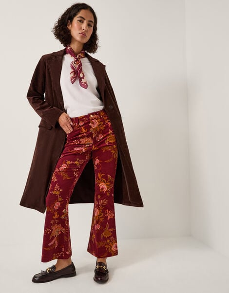 Yasmina Floral Corduroy Flare Trousers, Red (CHERRY), large