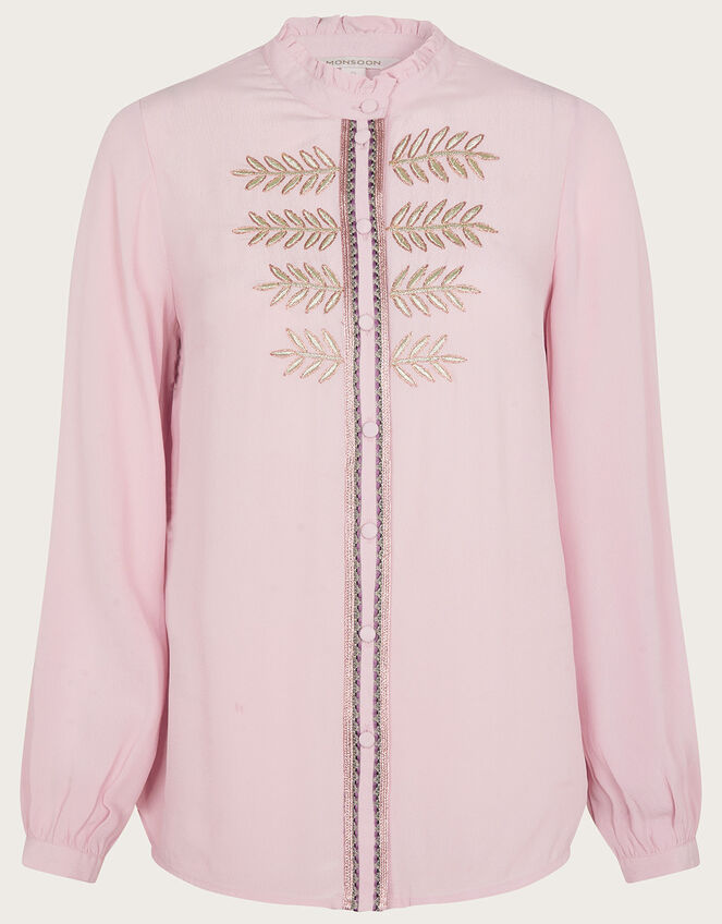 Military Detail Embroidered Blouse in Sustainable Viscose, Pink (BLUSH), large