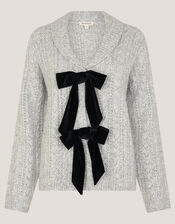 Bria Bow Cable Knit Cardigan, Grey (GREY), large