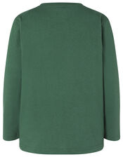 Wolf Print Long Sleeve T-Shirt in Organic Cotton, Green (GREEN), large