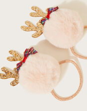 Ruthie Reindeer Fluffy Pom-Pom Hairband Twinset, , large