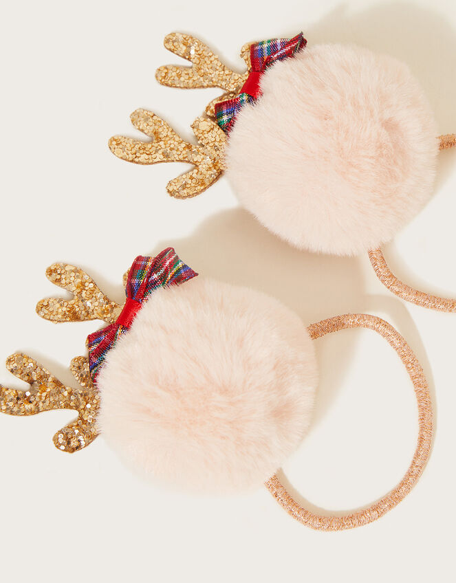 Ruthie Reindeer Fluffy Pom-Pom Hairband Twinset, , large