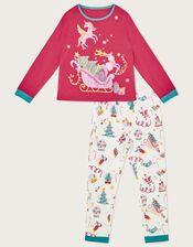 Christmas Glitter Sleigh Pyjama Set, Red (RED), large